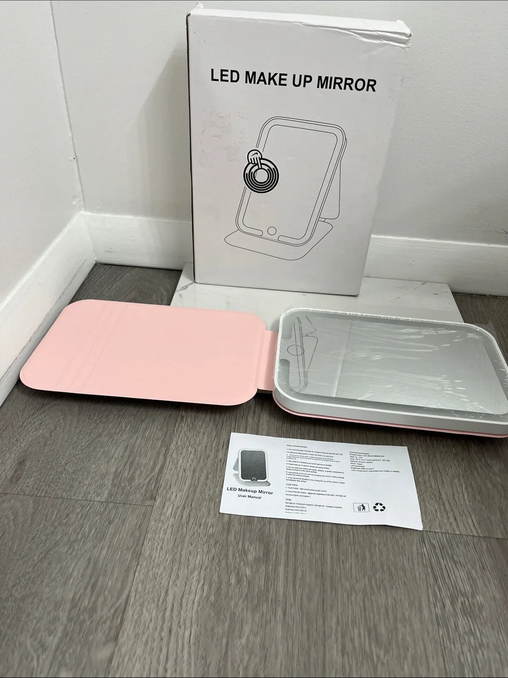 LED makeup mirror folds rechargeable